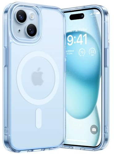 TORRAS Diamond-Mag für iPhone 15 Hülle für MagSafe (Zertifizierte Magnetkraft und Schutzkraft) Durchsichtige Matt Anti-Vergilbung Anti-Fingerabdruck Handyhülle iPhone 15 Dünn mit DIY Knöpfen Blau