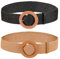 Mikovivi 2pcs Ceinture Tressée Femme, Ceinture Tissée Élastique en Paille Ceintures de Robe d'Été Bohème Ceinture Tressée Large avec Boucle Ronde pour Femmes Filles (Noir, Camel Clair)