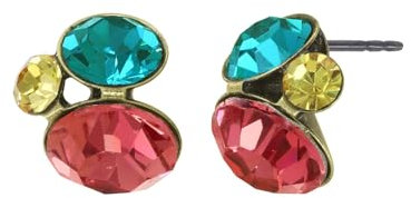 Konplott: Ohrstecker Disco Star multi, knubbelige dreiteilige Kristallohrstecker in multicolor, für Damen/Frauen