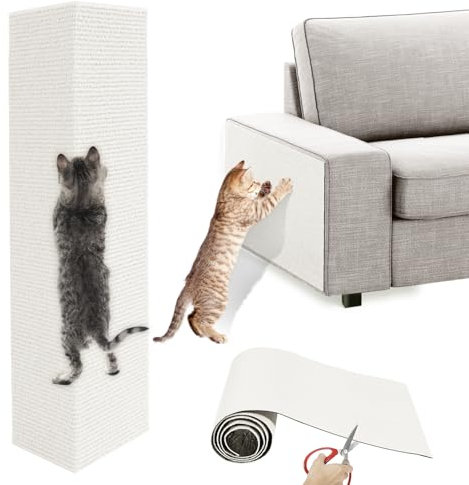 Lewondr Katze Kratzmatte, 40x200 cm Selbstklebende Katze Kratzbaum Ersatz Teppich, Katze Kratzt Möbelschutz für Couch Sofa DIY Kratzbaum Klettern Pad, Beige