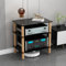 HAEKEBC 3/4-stufige HiFi-Racks AV-Medienständer HiFi-Audioschrank Regale Aus Gehärtetem Glas Stoßdämpfende Beine Aus Massivem Holz Für Audio Rack Schränke(Black,3 Tier)
