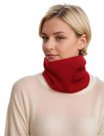 Prettystern Ripp Feinstrick-Schal Herren Damen 100% Kaschmir-Wolle Loop Schal Cashmere Rundschal Rot