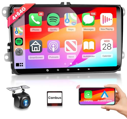 Podofo 9” Android 13 Car Stereo 4+64G Radio Player for VW Polo Golf Passat with Wireless Carplay Android Auto Bluetooth 5.0 Mirror Link with Backup Camera GPS WiFi FM/RDS EQ DVR SWC