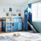 Willood Kinder Hochbett mit Rutsche, Leiter, Bettumrandung,Turm Blau 90x200 cm Massivholz Kiefer