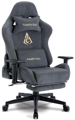 Andyou Gaming Chair for Adults, Ergonomic Gaming Chair with Footrest, Racing Style Computer Chair, Height Adjustable PC Chair with Headrest Lumbar Support