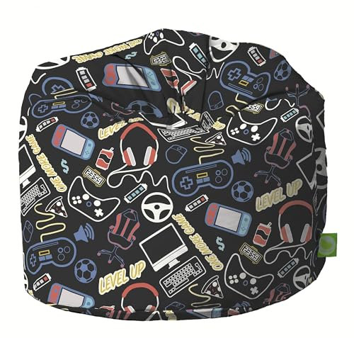 Bean Lazy ® 100% Cotton Large Black Retro Gaming Esports Bean Bag Wtih Filling