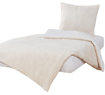MB Warenhandel24 Bettwäsche 135x200 + 80x80 cm Winter Microfaser Flausch Fleece Thermofleece warm Cashmere Touch Teddy Coral Fleece 2 TLG teilig (Samt Touch Weiss/Crem, ca. 135x200 + 80x80 cm)