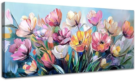 WENGTIAO Stampa su Tela Gigli Colorati Fiore Con Cornice Grande Quadro su Tela Pittura Floreale Astratta Quadri Moderni Quadro Moderno Soggiorno Camera da Letto Decorativo Parete 120x50 cm