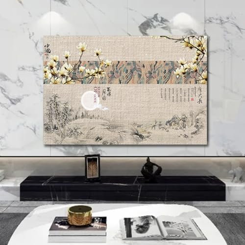 Color Ink Painting Landscape Printing TV Cover 19-100 Inches Dustproof TV Screen Protector For LCD LED Indoor Bedroom TV Dust Cover(Size:100IN(W222xH125CM),Color:B)