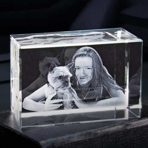 contento 3D Glasfoto | Dein Foto in Kristall graviert | bis 3 Personen/Tiere | Größe: Querformat (90x60x60mm) | Valentinstag | Muttertag | Familienbild in 3D