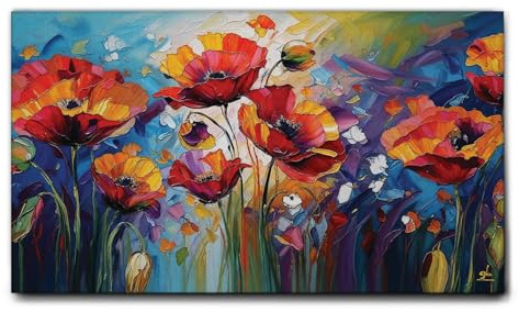 Giallobus - Gemälde - 61 - Mohnblumen - Leinwand mit Standardrahmen - 140x80 - Bereit zum Aufhängen - Moderne Gemälde