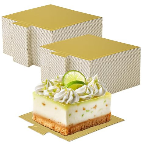 Yesaler Kuchenbretter Quadratische Karton Kuchenböden Golden Mini Mousse Kuchen Board Dessert Displays Tablett für Hochzeiten Geburtstagsfeiern 100 Stück