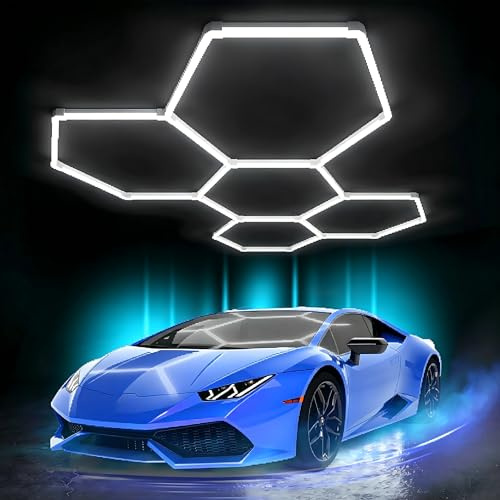 XAEIOW Superhelle Sechseckige LED Garage Deckenleuchte 23040 Lumen - Energiesparend für Keller, Lagerraum, Büro & Garage - Einfache Montage, IP44 Wasserschutz (5PCS Hex)