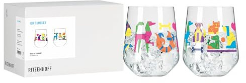RITZENHOFF 8104001 Petfluencer Lot de 2 verres à gin 700 ml Motif chiens colorés