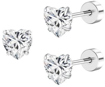 FACOKO Orecchini da donna Orecchini in Titanio con Zirconi Cuore Trasparenti 5mm Chiusura Posteriore Piatta Ipoallergenici per Sensibilità della Pelle (Cuore chiaro CZ-5MM)