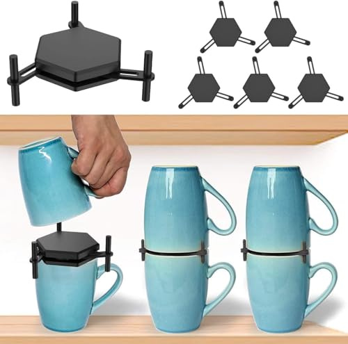 6/12Pcs Coffee Mug Holder Stackable Coffee Cup Organizer Adjustable Drinkware Stacker Organizer Compatible With Any Size Non-Slip Reusable Kitchen Cup Storage Organizer for Cupboard Space Saver (12)