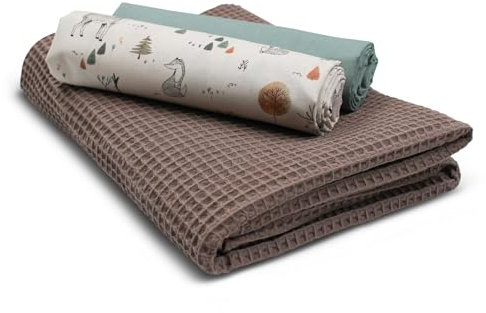 VmG-Store Waffelpique + Baumwollstoff Set farblich abgestimmt Waffel Stoff 100% Baumwollstoff Tex Standard 100 (Waldtiere Off White Set101)