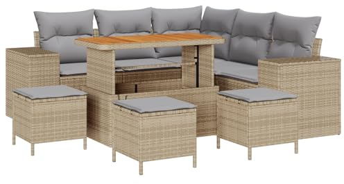 vidaXL Garten-Sofa-Set 9 pcs Beige und Hellgrau 110 x 55 x 71 cm, Sofa für Garten und Terrasse, mit Stauraum, modulare Sitzgelegenheit, wetterfestes Poly-Rattan Lounge-Set