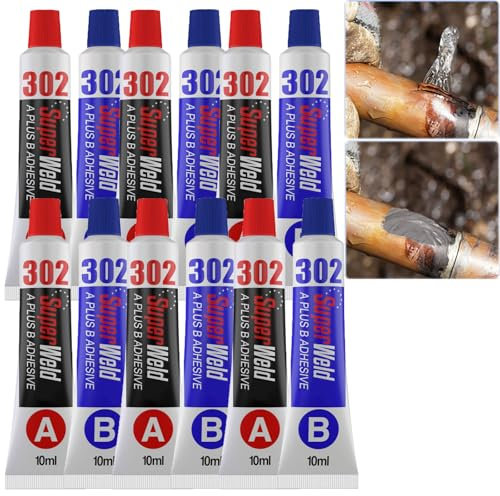 Super Welding A Plus B Adhesive, High Temp Metal Repair Glue for Cast Iron, Ceramic & Plastic | Heavy Duty AB Epoxy for Machinery, Pipes & Car Parts, Metal Welding Enhanced Casting glue (6PCS)