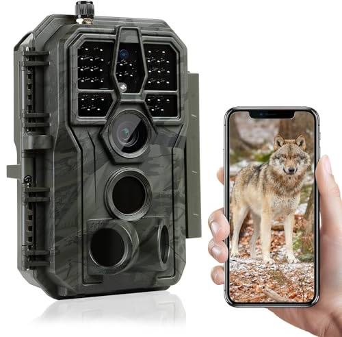 Acuxiaza Wildkamera WLAN mit APP, 64MP 1296P Wildtierkamera mit Nachtsicht Bewegungsmelder, 0,1s Schnelle Trigger, IP66 Wasserdicht, Jagdkamera für Jagd Wald Überwachung Forschung