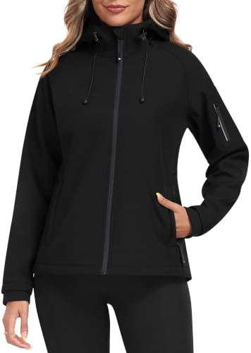 MoFiz Giacca softshell da donna con cappuccio, impermeabile leggera per corsa, ciclismo, escursionismo
