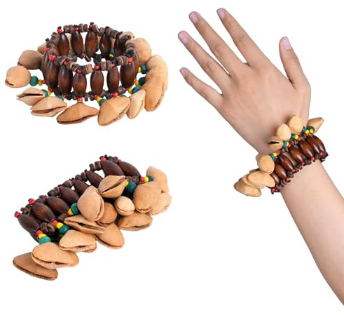 Seed Sound Bracelets and Anklets, Sound Healing Instruments, Ideal for African Drum Accompaniment, with Nut - Based Wrist Bells,Natural Percussion Instrument Accessories (White-Brown)