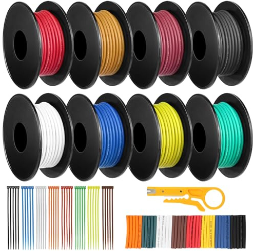 0.5mm² 20 AWG Silicone Electrical Wire, 8 Colours, 5m per Roll, Flexible Stranded Tinned Copper Cable for DIY Electronics, Automotive & LED Wiring