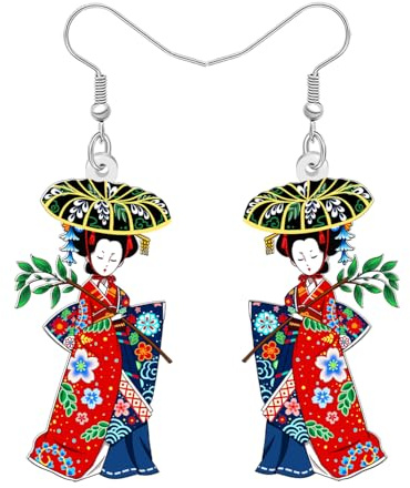 NEWEI Acryl niedlich Anime japanischen Stil Kimono Puppe Ohrringe Hängend Cartoon leichten baumeln Schmuck Geschenke für Damen Mädchen Charms Dekorationen