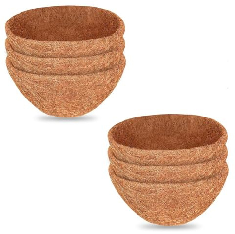 Sefdrert 6PCS 10 Inch Natural Coconut Liner Round Coconut Hanging Basket Replacement Liners for Hanging Basket Flowers