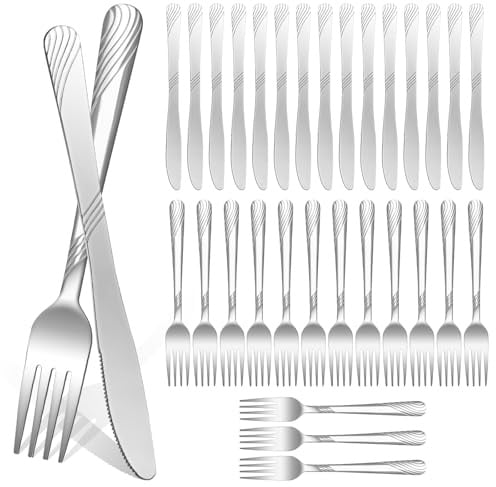 CTDMJ Steakbesteck Set, 32 teilig Edelstahl Steakmesser und Steakgabel, Besteck Set für 16 Personen, Edelstahl Besteckset, Cutlery Set mit Messer und Gabel, Spülmaschinenfest