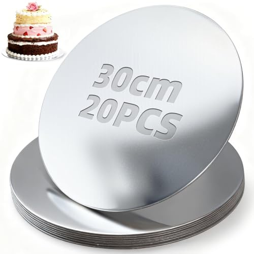 XRXYMQ 20 Stück Cake Board 30 cm 12 Zoll Tortenplatte Silber Tortenretter | Tortenunterlage Rund Wasserfeste, Wiederverwendbar, Tortenboden Ölresistente, Cakeboard, Geburtstage, Hochzeiten,Konditoreien