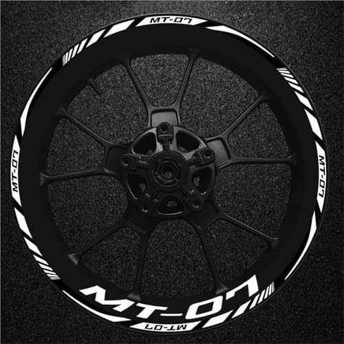 Adesivi Cerchioni Adesivo Riflettente Per Cerchioni Moto Per YAMAHA MT07 MT-07 MT 07 Da 17 Pollici, Adesivi Per Mozzi Ruota, Strisce Impermeabili Set di Strisce Cerchi Moto(Bianco)