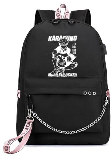 Huacaiyu Unisex Haikyu!! Merch Rucksack Cartoon Anime Hinata Shoyo Schulrucksack Haikyuu Anime Studenten Schulranzen Casual Laptop Rucksack für Manga Fans Cosplay Geschenk Schwarz
