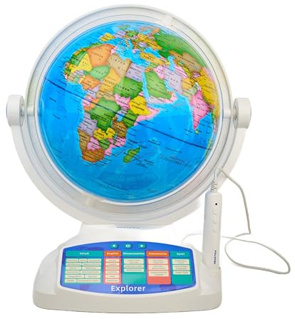 PRAKTICA Interaktiver Kinderglobus 23 cm mit Smart-Stift, LED & AR-App | Entdecke die Welt mit 10.000+ Fakten über 220+ Länder, Tiere, Geografie, Natur, Weltall und Sonnensystem