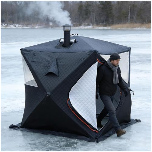 SHEUAO Tragbares Outdoor-Saunazelt Für 3-4 Personen - Faltbares,Isoliertes Eisangelzelt Mit Ofenkamin,Wasserdicht,Geeignet Für Camping Bei Jedem Wetter Oder 1.8m+Waterprooftentbottom