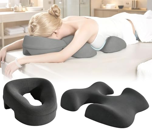 Hocomay Breast Pillow and Face Down Pillow for Massage, Memory Foam Face Cradle with Non-Slip Bottom, Breathable Removable Washable Cover, Breast Support Pillow for SPA Home Beauty Salon Bedroom