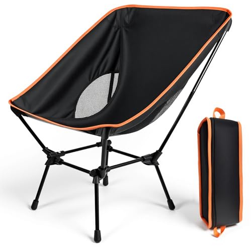 Rgaden Campingstuhl Faltbar, Campingstuhl leicht Atmungsaktives Mesh | Schneller Aufbau Camping Stuhl mit Tragetasche, Für Outdoor-Abenteuer, Schwarz & Orange