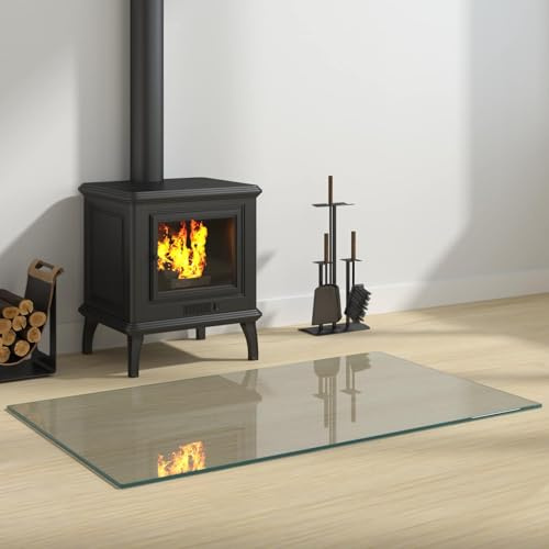 GeenYuu Feuerstelle Glasplatte Transparent 100 x 60 cm aus Einscheibensicherheitsglas mit Hitzeschutz, Brandschutz und Funkenflug-Schutz für Kaminofen, Holzofen, Schwedenofen und Pelletofen