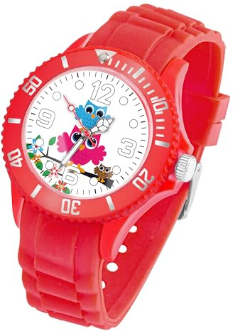 Taffstyle Kinder Armbanduhr – Analoge Quarzuhr mit Silikonarmband & Kunststoffgehäuse – Eulen-Motiv – wählbar in 34 mm oder 39 mm – leichte Sportuhr für Mädchen & Jungen