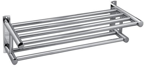 Accessotech Double Chrome Wall Mounted Bathroom Towel Rail Holder Storage Rack Shelf Bar