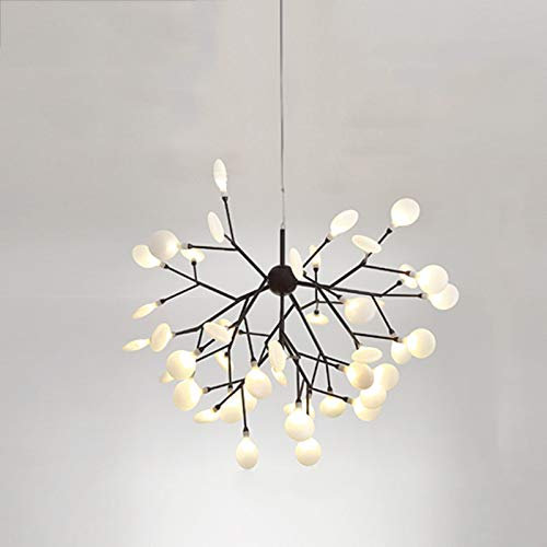 AIRUI Firefly Kronleuchter Nordic Kreativ Pendelleuchte Ast Blatt Hängedecke Hängelampe Für Wohnzimmer Schlafzimmer Restaurant,Black+WarmLight-45Heads