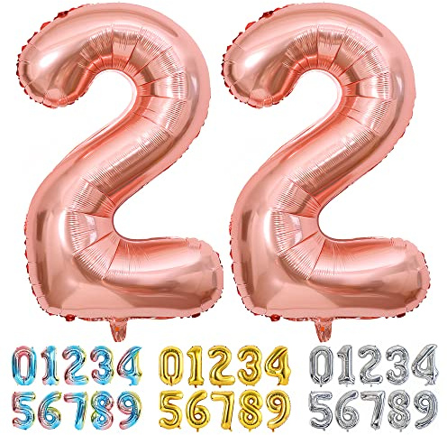 Ponmoo Luftballons Zahlen 22 Rosegold, Riesen Nummer 0 1 2 3 4 5 6 7 8 9 10-19 20-29 30-39 40 50 60 70 80 90 100, groß Folienballons für Hochzeit Jubiläum, Geburtstagsballons Party Dekoration
