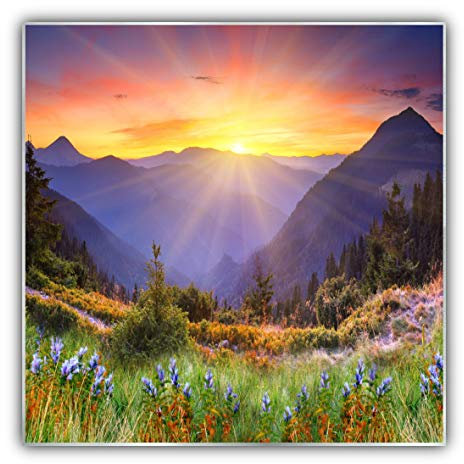Steinfeld XXL Glasbild mit Rahmen/Glas Deko Bild (Silber/alu) (60 x 60 cm, 034 Sonnenuntergang)