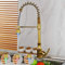 Linyuan Robinet de cuisine polonaise en or Golden Vessel Lavabo Robinet pivotant Mitigeur de lavabo Robinets avec LED Pull Down Spring Spray Water Tap