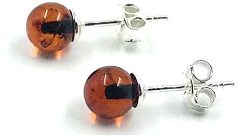 Echter Bernstein OSTSEE Ohrstecker, Bernstein Sterling - Silber Art -Deco- Stil klein, Ohrrige (Rot)