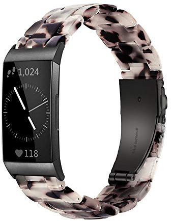 Wongeto Resin Strap Compatible for Fitbit Charge 4 / Charge 3 / Charge 3 SE Band，Replacement Wrist Accessory Rose Gold Buckle Fitness Straps Bracelet Wristbands Women Men (Tortoise Stone Flower)