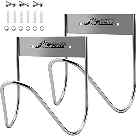 WADEO 2 ganchos de manguera de jardín, gancho de soporte de manguera resistente de acero inoxidable con tornillos y perno de expansión para mangueras de agua, cables de extensión de compresor