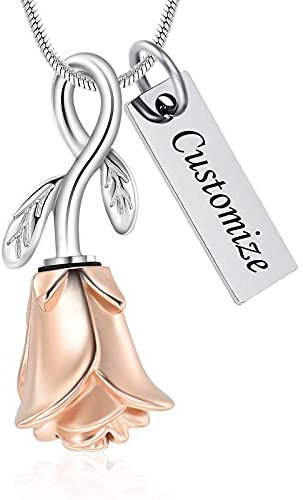 Collier funéraire en acier inoxydable avec pendentif en forme de rose - Pour femme et fille - En métal, Acier inoxydable, Pas de gemme