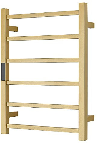 WPHH Radiatore Scaldasalviette Elettrico Dorato per Bagno, Portasciugamani Elettrico Montato A Parete con Timer, Termoarredo Riscaldamento in Acciaio Inox 304 con 6 Barre, 600X450x120mm,Hardwired