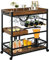 Ohsuaniy Barwagen für Zuhause, 3 Reifen Industrial Rolling Servierwagen auf abschließbaren Rädern, Alkoholischer Getränkewagen mit 2 abnehmbaren Tabletts, Weinregal und Glashalter für Indoor, Outdoor